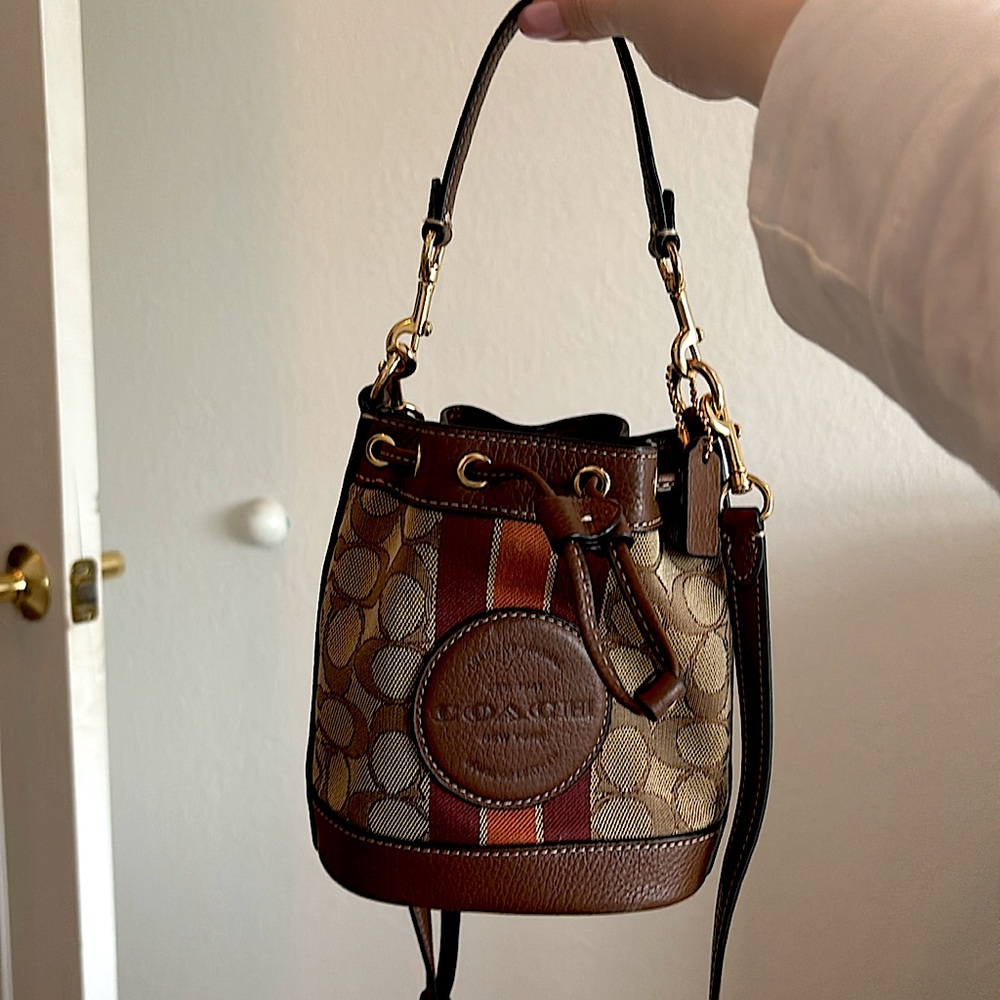 Mini Dempsey Bucket Bag In Signature Jacquard With Stripe And Coach Patch